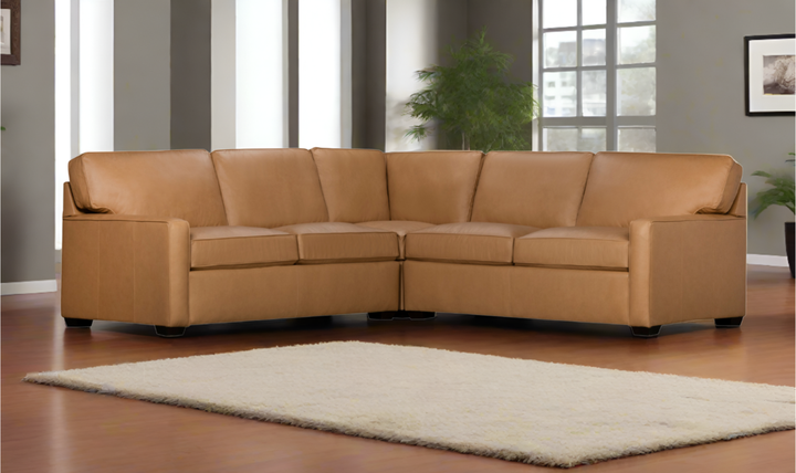 Klaussner Keyport L- Shaped Leather Sectional Sofa in Brown