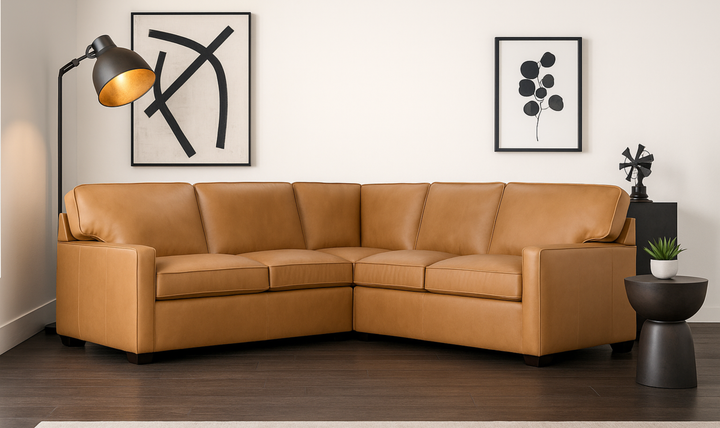 Klaussner Keyport L- Shaped Leather Sectional Sofa in Brown-Jennifer Furniture