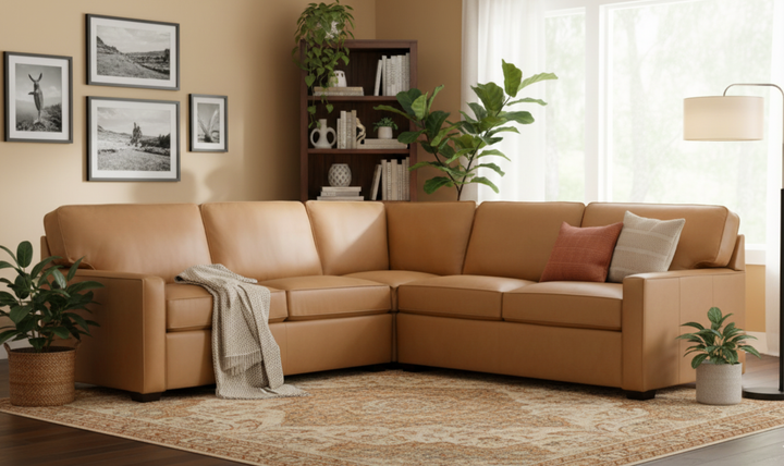 Klaussner Keyport L- Shaped Leather Sectional Sofa in Brown
