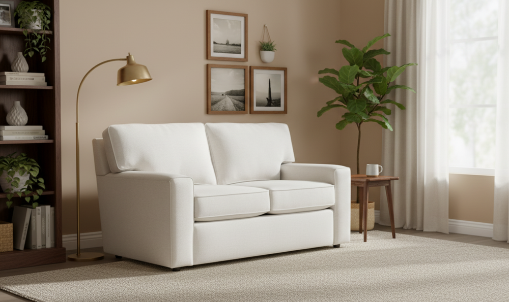 Klaussner Leigh 2 Seater Fabric Loveseat with Track Arms in Light Gray-Jennifer Furniture