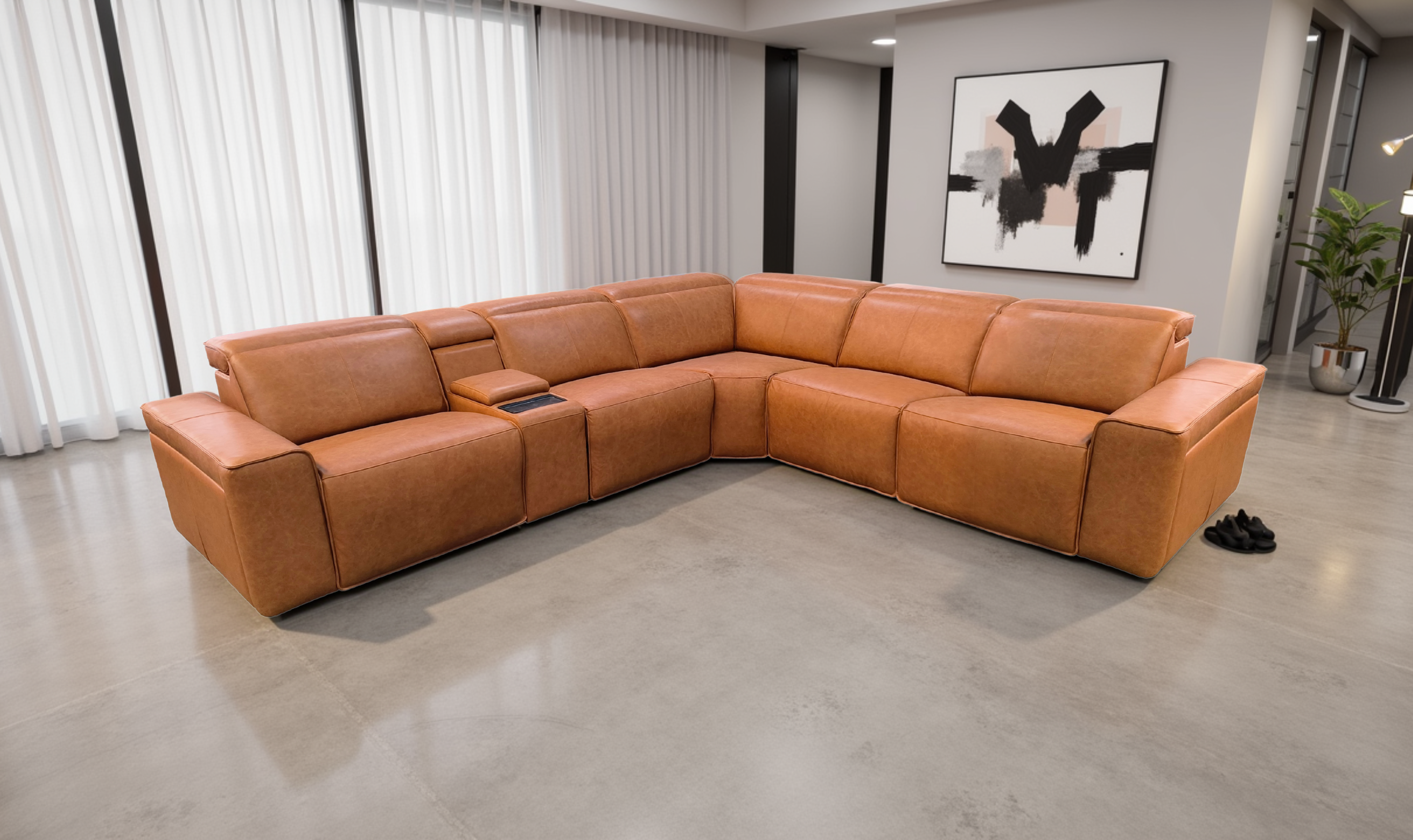 Klaussner Leonardo 6 Pieces Power Recliner Leather Sectional Sofa-Jennifer Furniture
