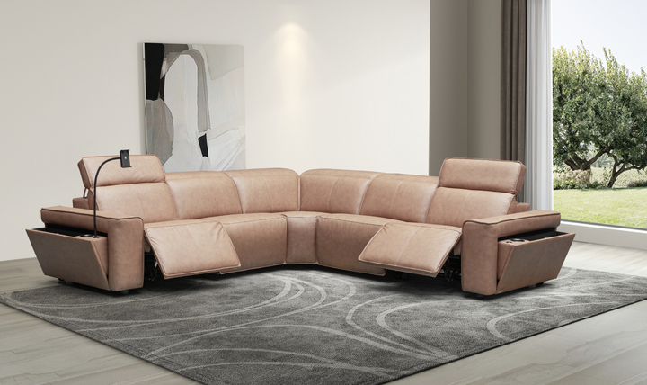 Klaussner Leonardo 6 Pieces Power Recliner Leather Sectional Sofa