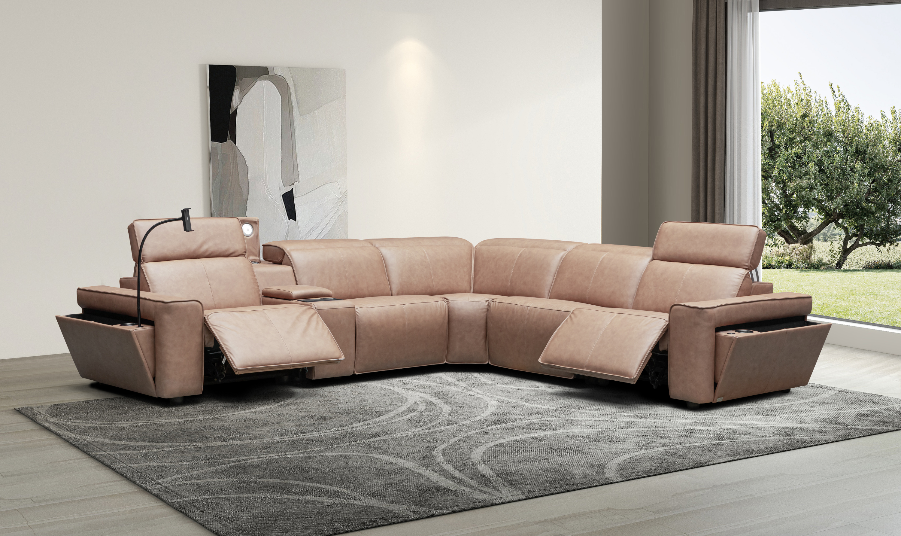 Klaussner Leonardo 6 Pieces Power Recliner Leather Sectional Sofa