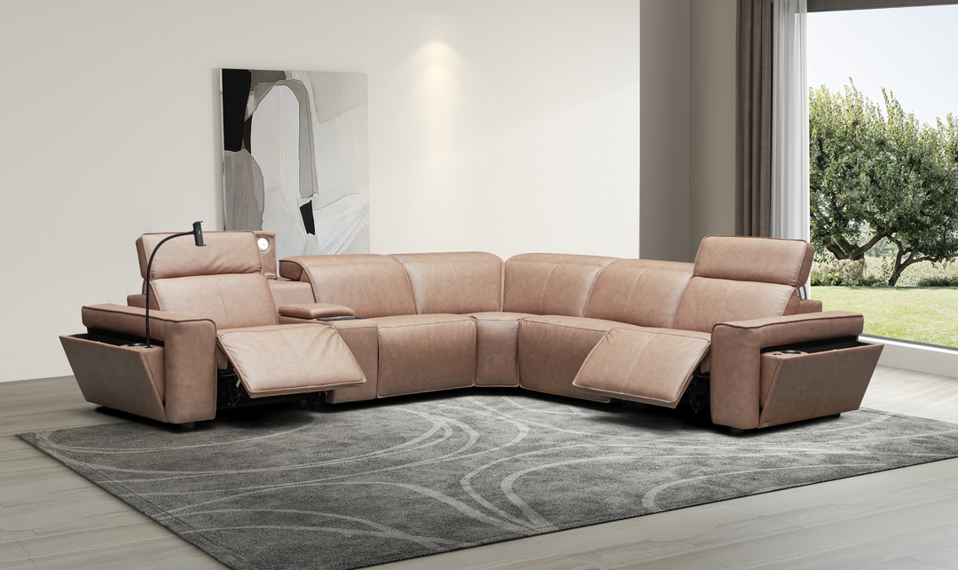 Klaussner Leonardo 6 Pieces Power Recliner Leather Sectional Sofa