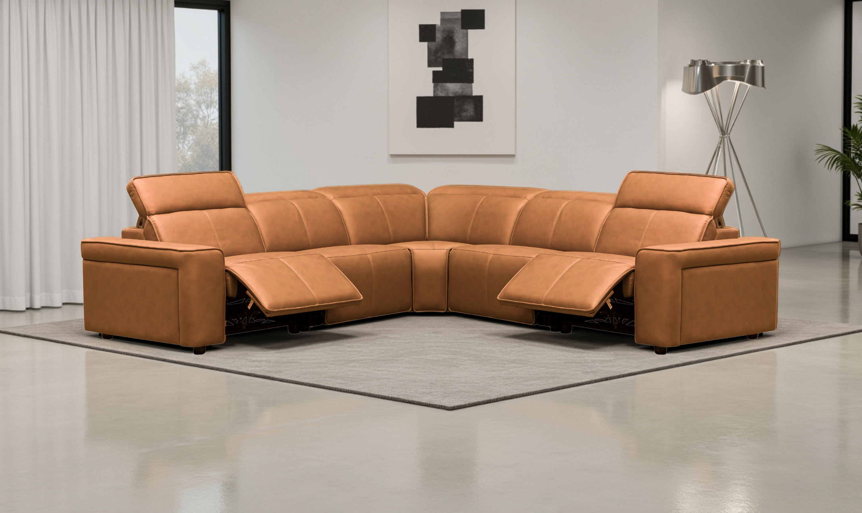 Klaussner Leonardo 6 Pieces Power Recliner Leather Sectional Sofa-Jennifer Furniture