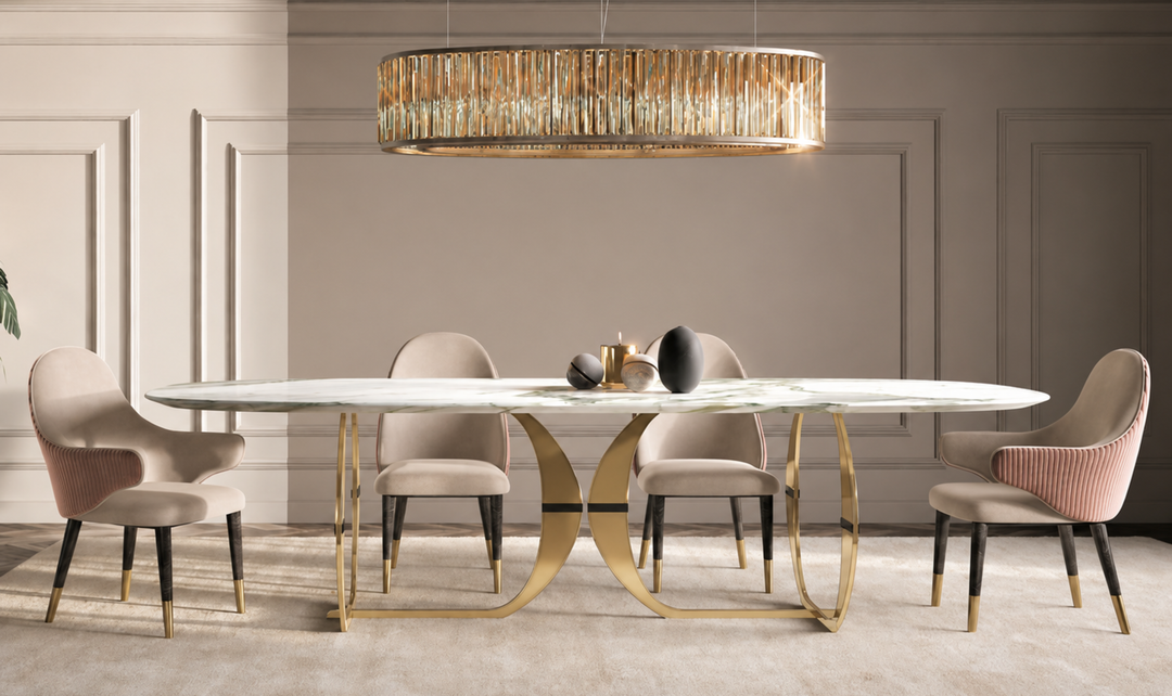 Klaussner Milano Luxury Marble Top Dining Table with Sculptural Pedestal Base - Jennifer Furniture