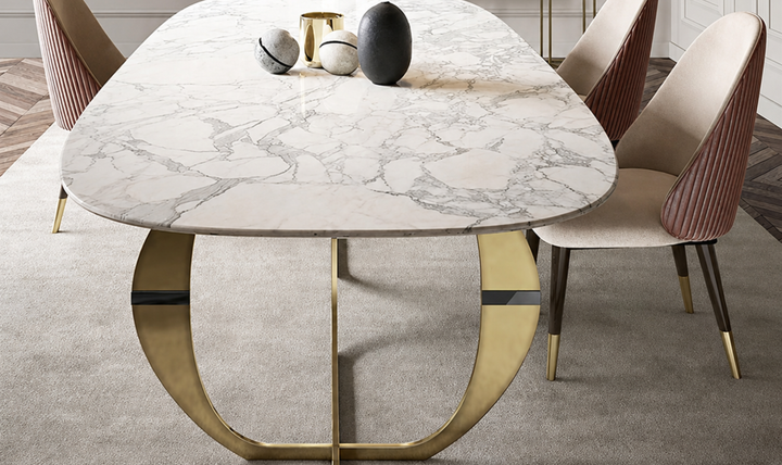 Klaussner Milano Luxury Marble Top Dining Table with Sculptural Pedestal Base - Jennifer Furniture
