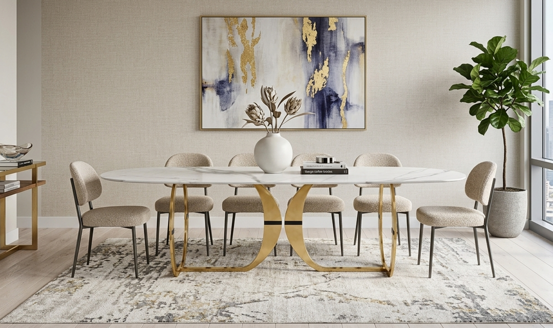 Klaussner Milano Luxury Marble Top Dining Table with Sculptural Pedestal Base - Jennifer Furniture