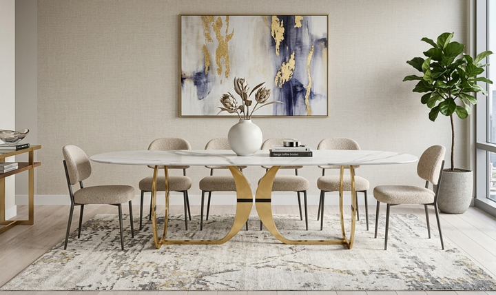 Klaussner Milano Luxury Marble Top Dining Table with Sculptural Pedestal Base - Jennifer Furniture