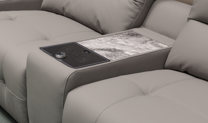 Klaussner Montello  Leather Triple Power Reclining Sofa With 2 Consoles