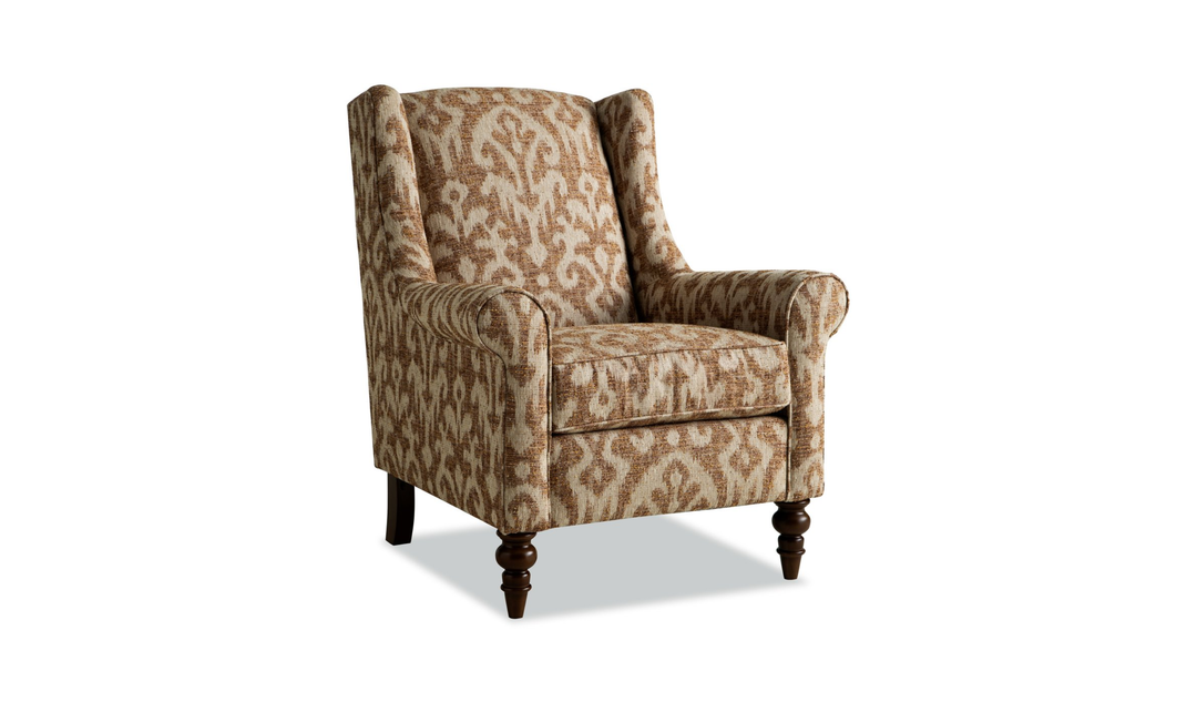 Klaussner Oakmont Living Fabric Accent Chair with Wingback Design & Turned Wood Legs - Jennifer Furniture