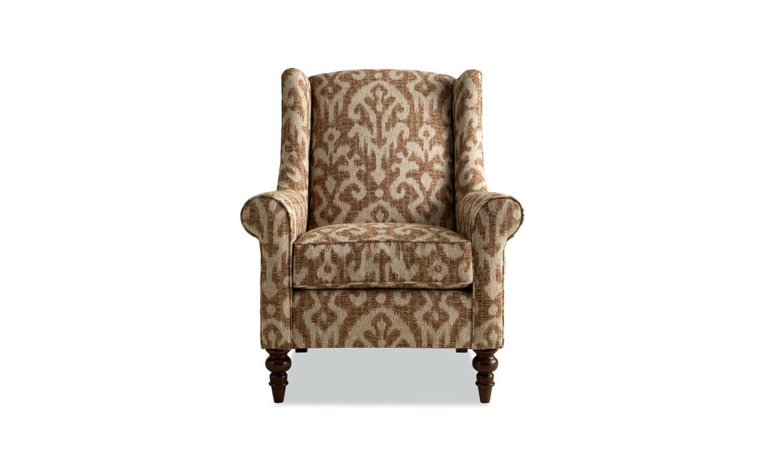 Klaussner Oakmont Living Fabric Accent Chair with Wingback Design & Turned Wood Legs - Jennifer Furniture