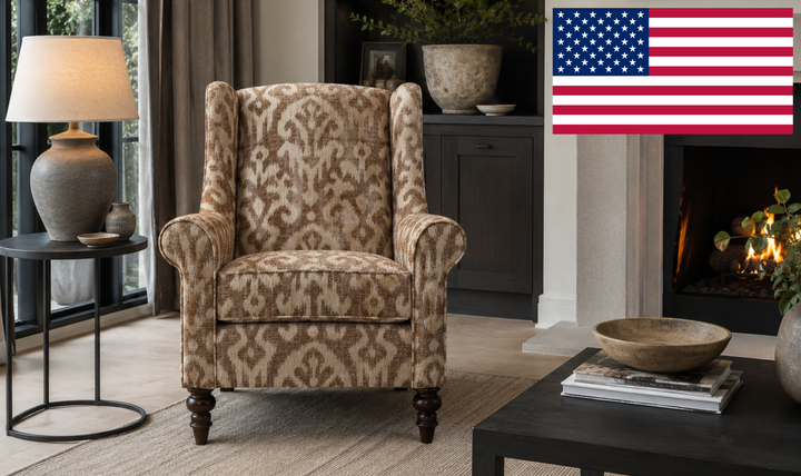 Klaussner Oakmont Living Fabric Accent Chair with Wingback Design & Turned Wood Legs - Jennifer Furniture