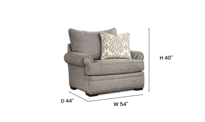 Klaussner Oakmont Living Fabric Roll Arm Nailhead 3 Seater Sofa - Jennifer Furniture