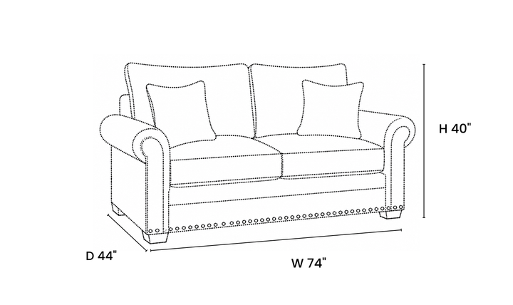 Klaussner Oakmont Living Fabric Roll Arm Nailhead 3 Seater Sofa - Jennifer Furniture
