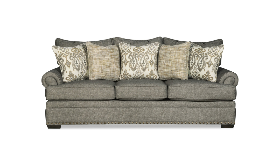 Klaussner Oakmont Living Fabric Roll Arm Nailhead 3 Seater Sofa - Jennifer Furniture