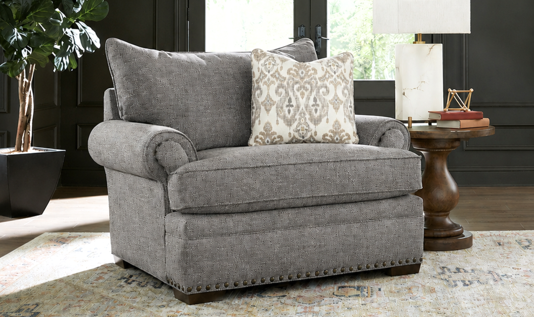 Klaussner Oakmont Living Fabric Roll Arm Nailhead 3 Seater Sofa - Jennifer Furniture