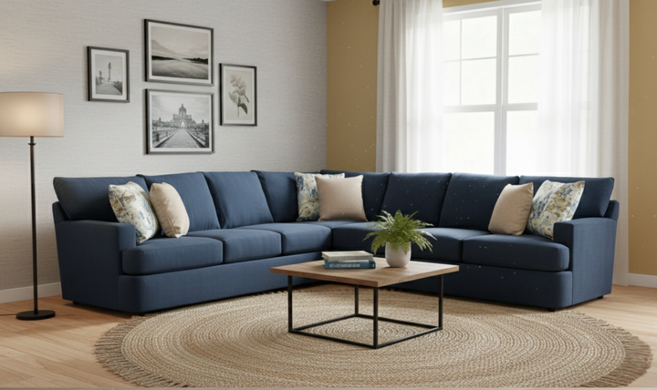 Klaussner Oliver 2-Piece L-Shaped Fabric Sectional Sofa in Blue