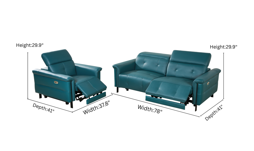 Klaussner Orlena Leather Marine Green Recliner and Sofa Set-Jennifer Furniture