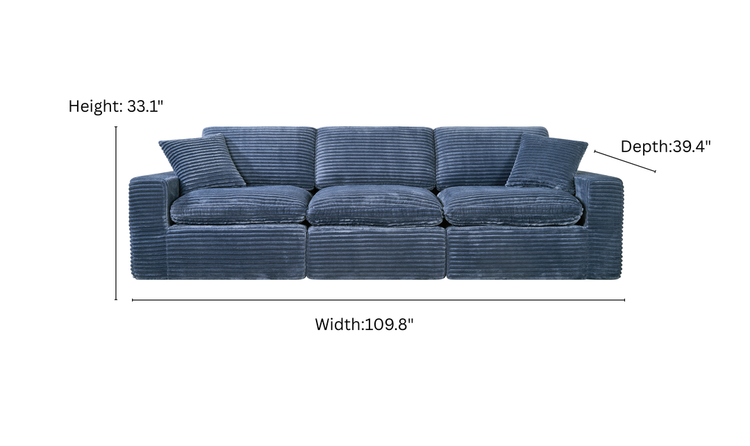 Klaussner Pacis 3-Seater Fabric Dark Blue Sofa with Ottoman