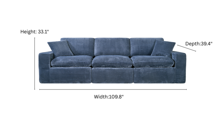 Klaussner Pacis 3-Seater Fabric Dark Blue Sofa with Ottoman