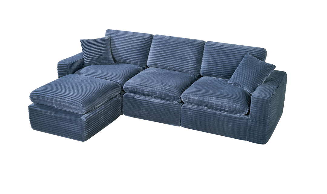 Klaussner Pacis 3-Seater Fabric Dark Blue Sofa with Ottoman-Jennifer Furniture