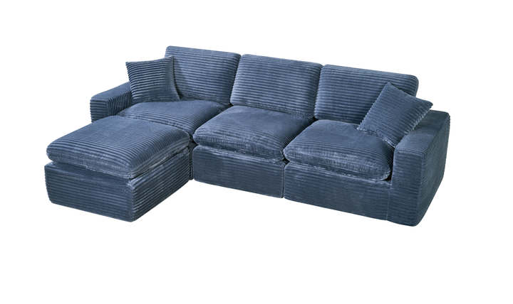 Klaussner Pacis 3-Seater Fabric Dark Blue Sofa with Ottoman-Jennifer Furniture