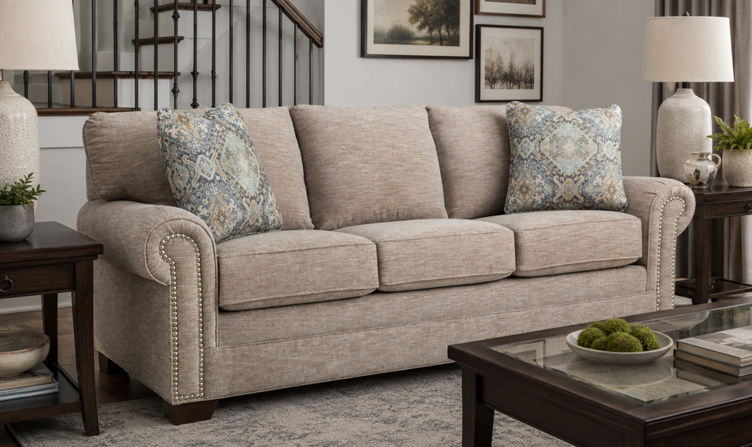Klaussner Artisan Collection - Fabric Roll Arm Nailhead