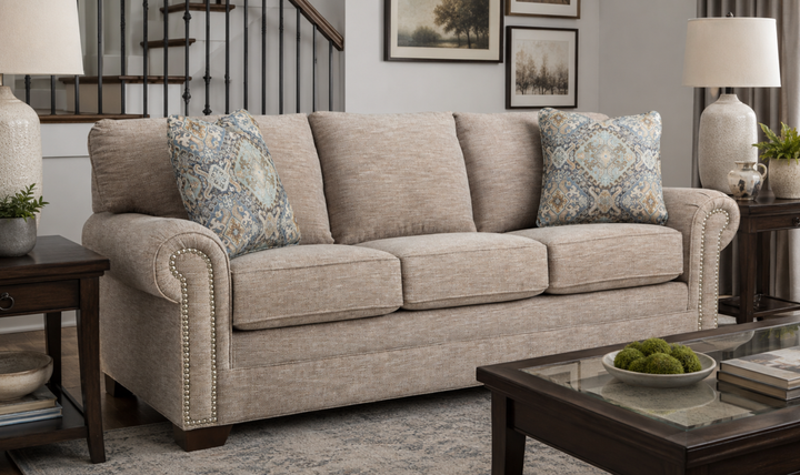 Klaussner Artisan Collection - Fabric Roll Arm Nailhead