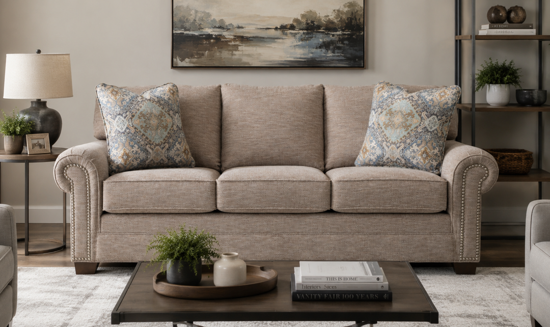 Klaussner Artisan Collection - Fabric Roll Arm Nailhead
