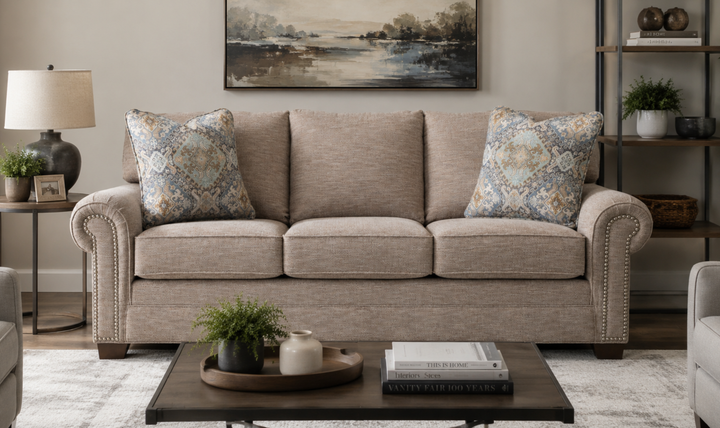 Klaussner Artisan Collection - Fabric Roll Arm Nailhead