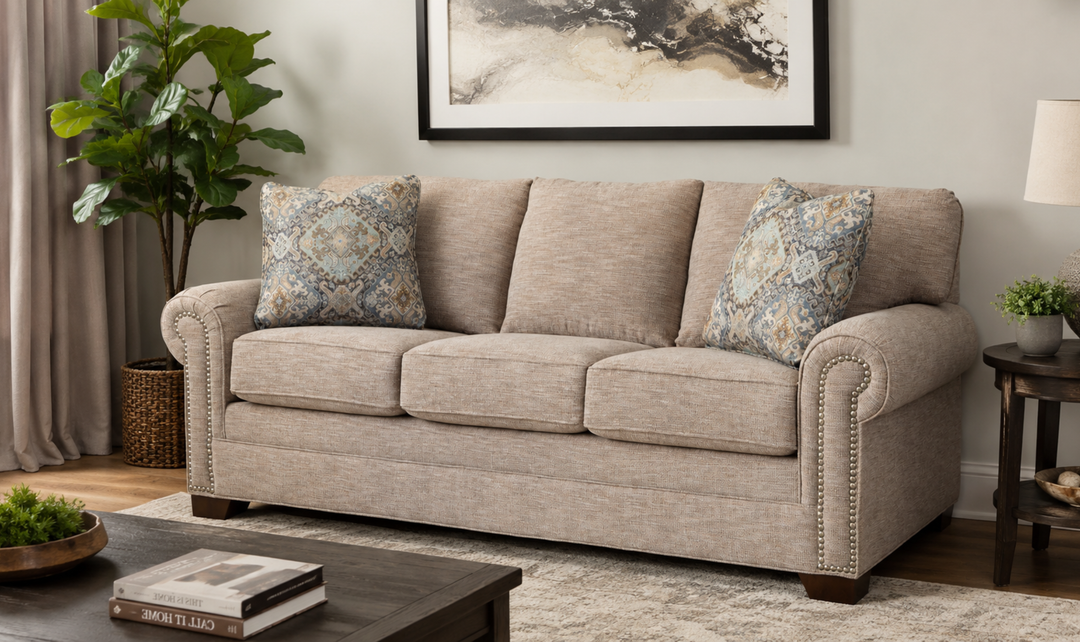 Klaussner Artisan Collection - Fabric Roll Arm Nailhead