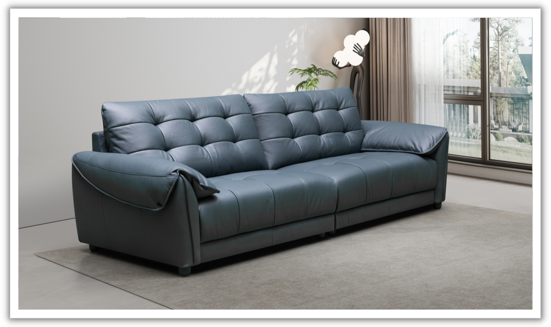 Klaussner Divano 2 piece Blue Leather Sofa with Plush Back Support