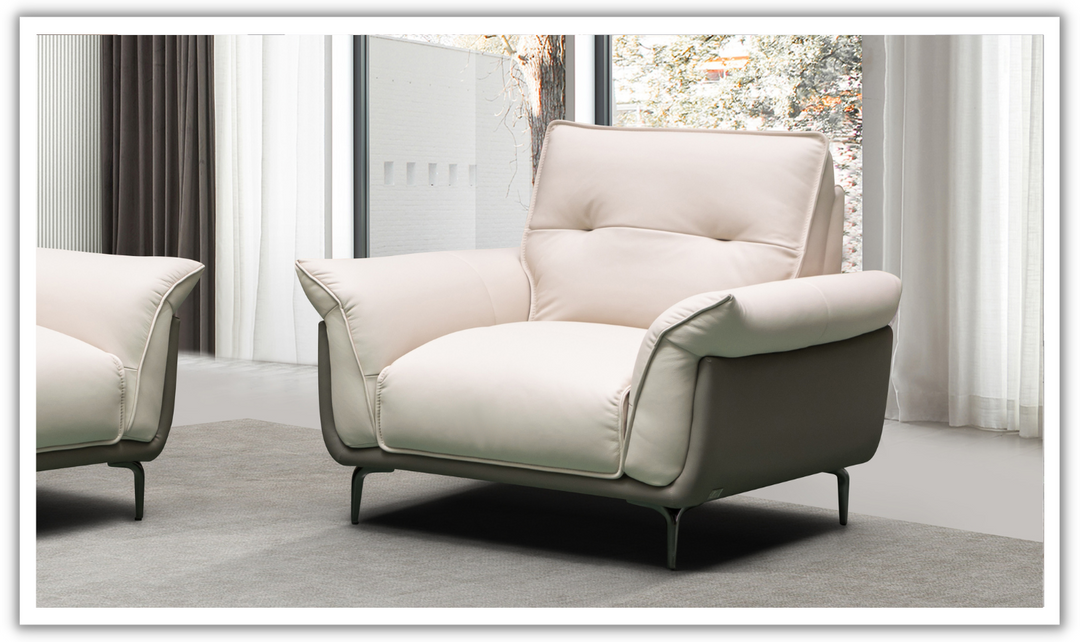 Klaussner Vento Leather Accent Chair with Feather-filled back cushion (Ivory/Gray)