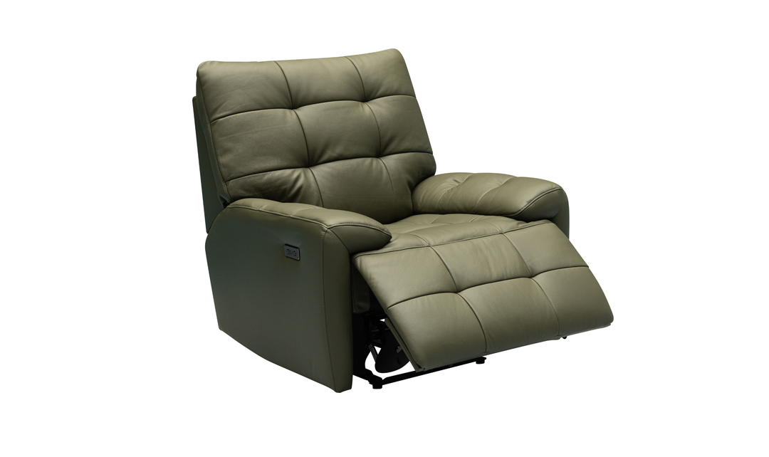 Klaussner Rovello Leather Power Recliner Chair In Olive Green