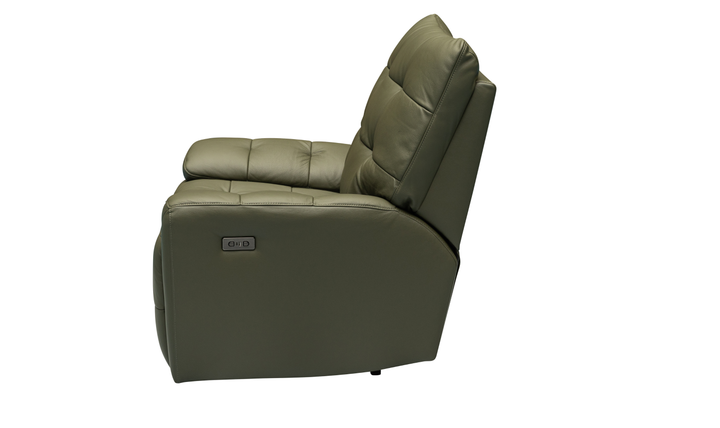 Klaussner Rovello Leather Power Recliner Chair In Olive Green