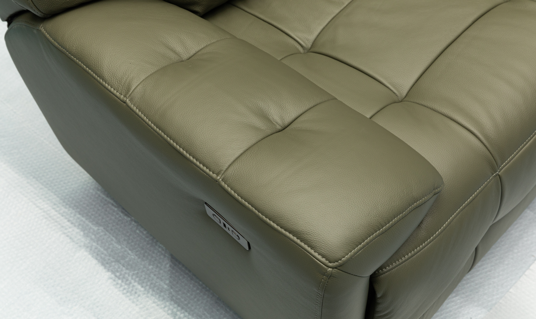 Klaussner Rovello Leather Power Recliner Chair In Olive Green