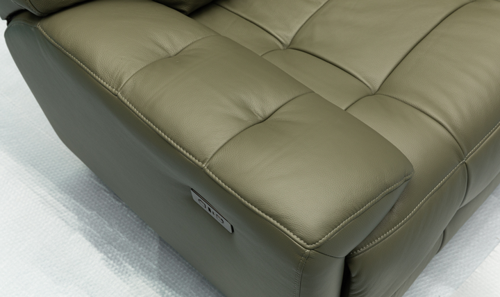 Klaussner Rovello Leather Power Recliner Chair In Olive Green