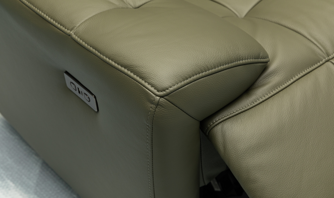 Klaussner Rovello Leather Power Recliner Chair In Olive Green