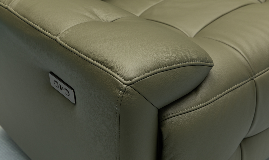 Klaussner Rovello Leather Power Recliner Chair In Olive Green