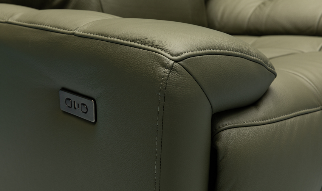Klaussner Rovello Leather Power Recliner Chair In Olive Green