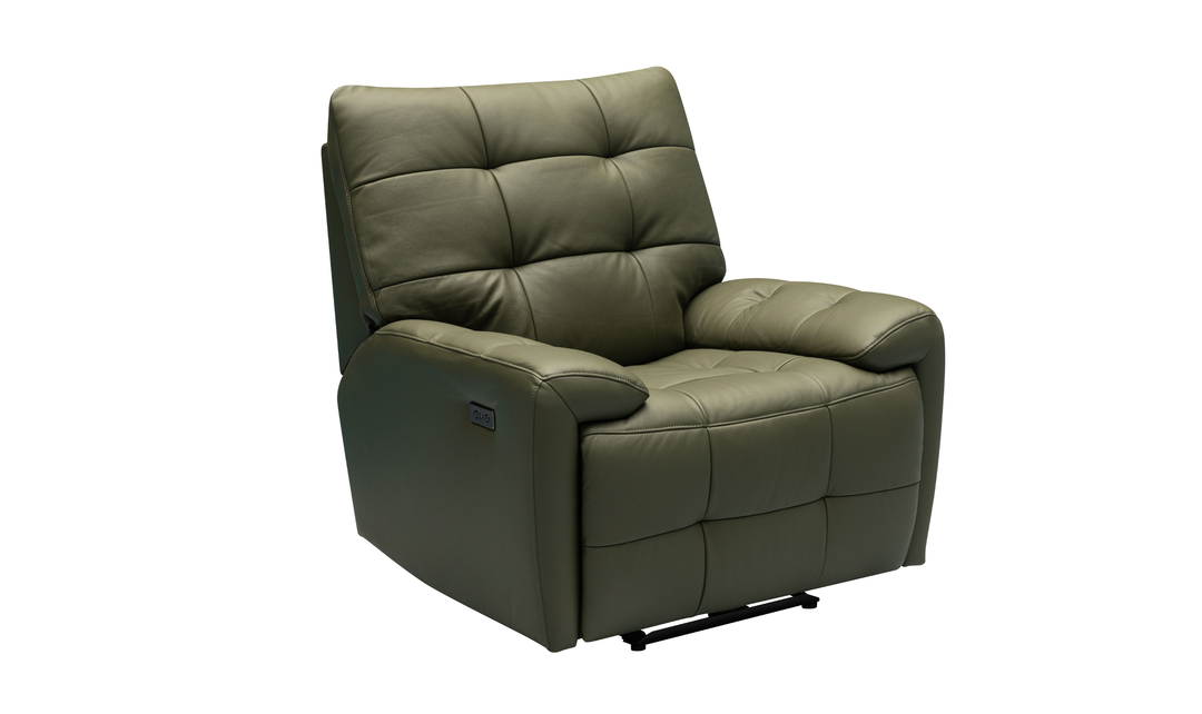 Klaussner Rovello Leather Power Recliner Chair In Olive Green