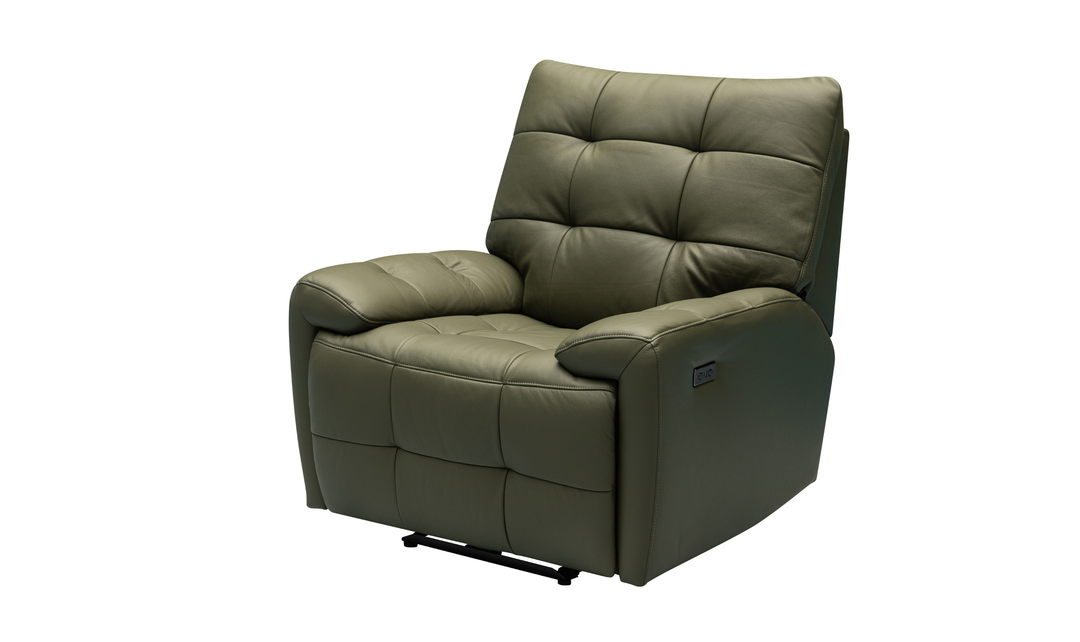 Klaussner Rovello Leather Power Recliner Chair In Olive Green