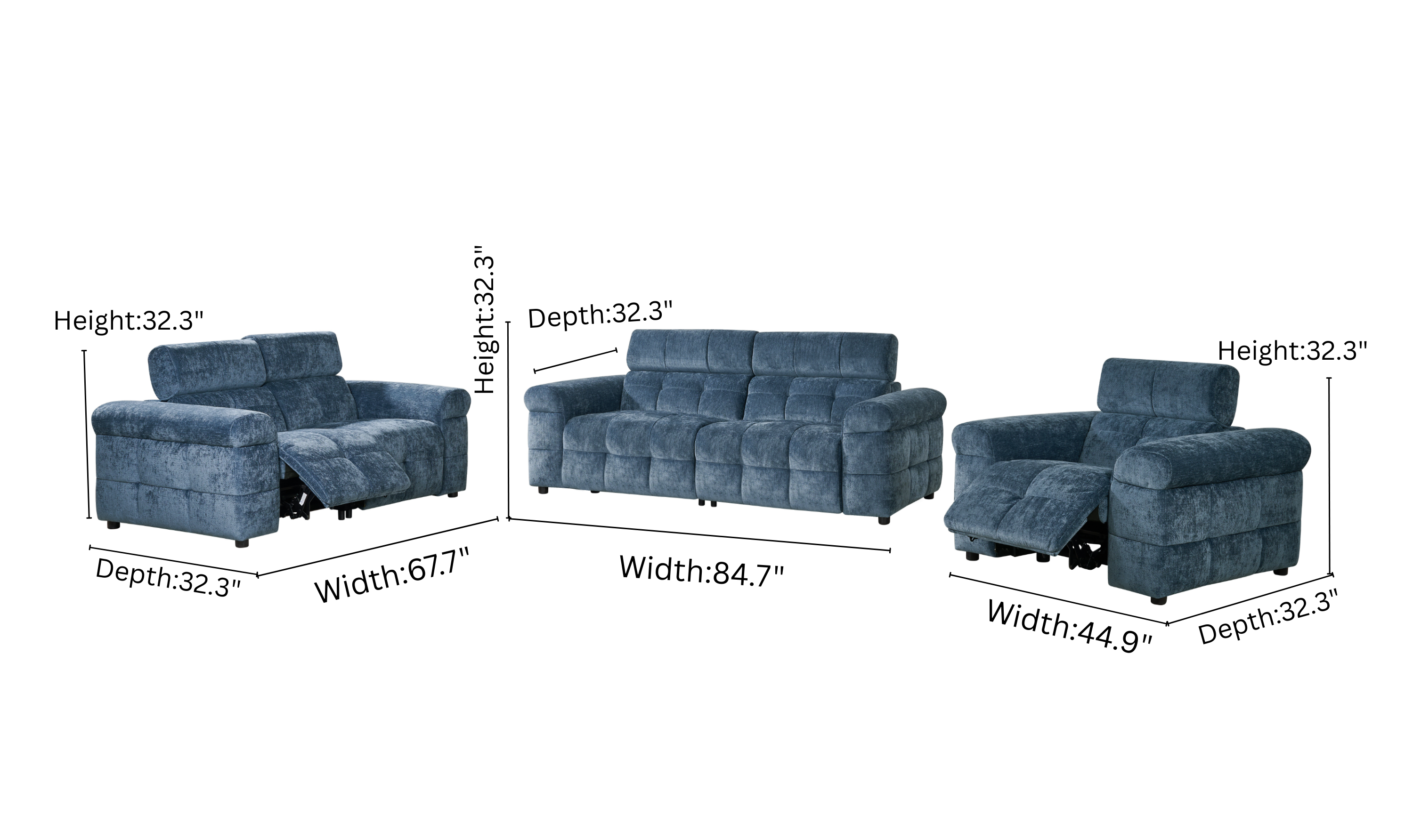 Klaussner Soffio Fabric Navy Blue Living Room 3pc Set