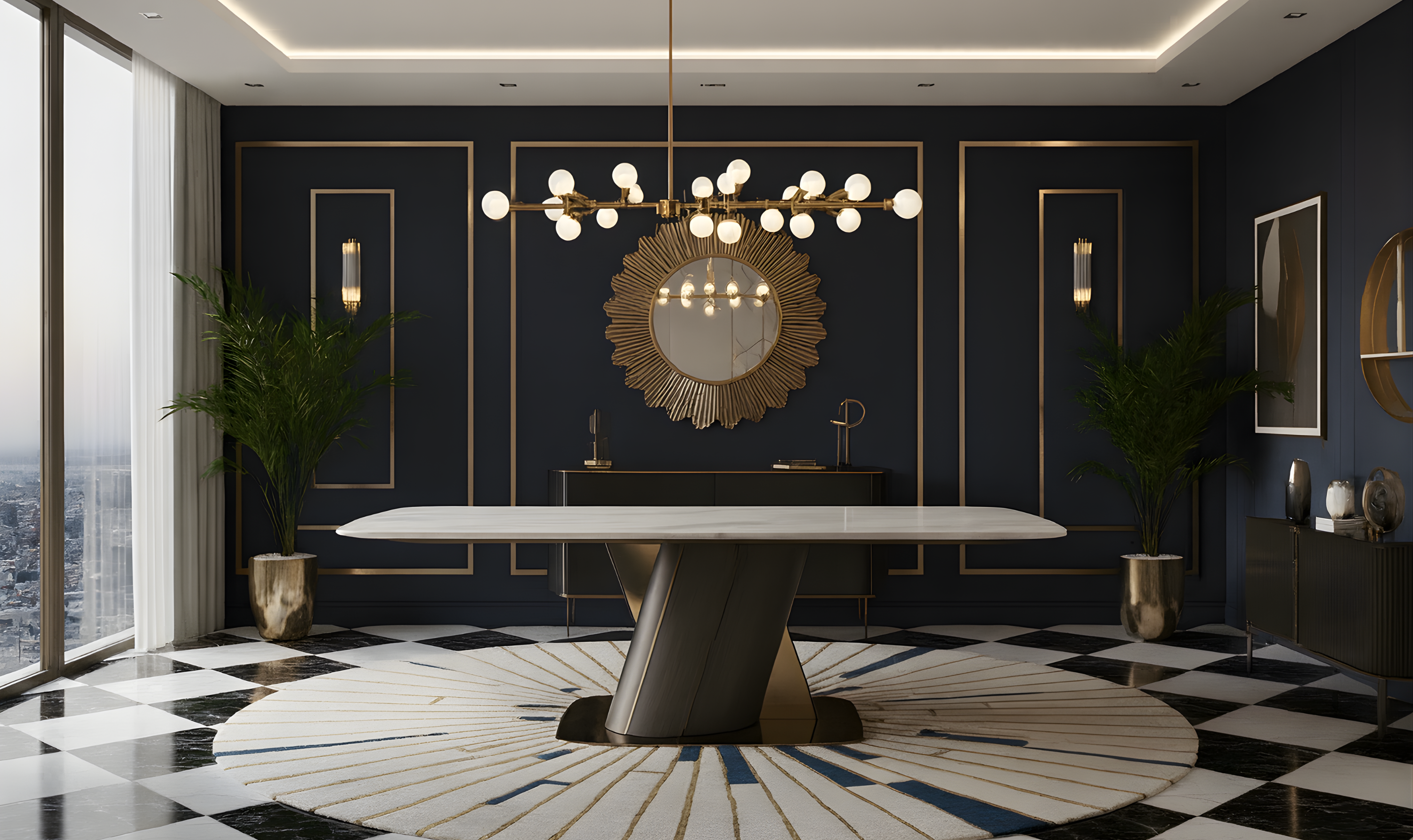 Klaussner Soriso Dining Table with Beige Marble Finish