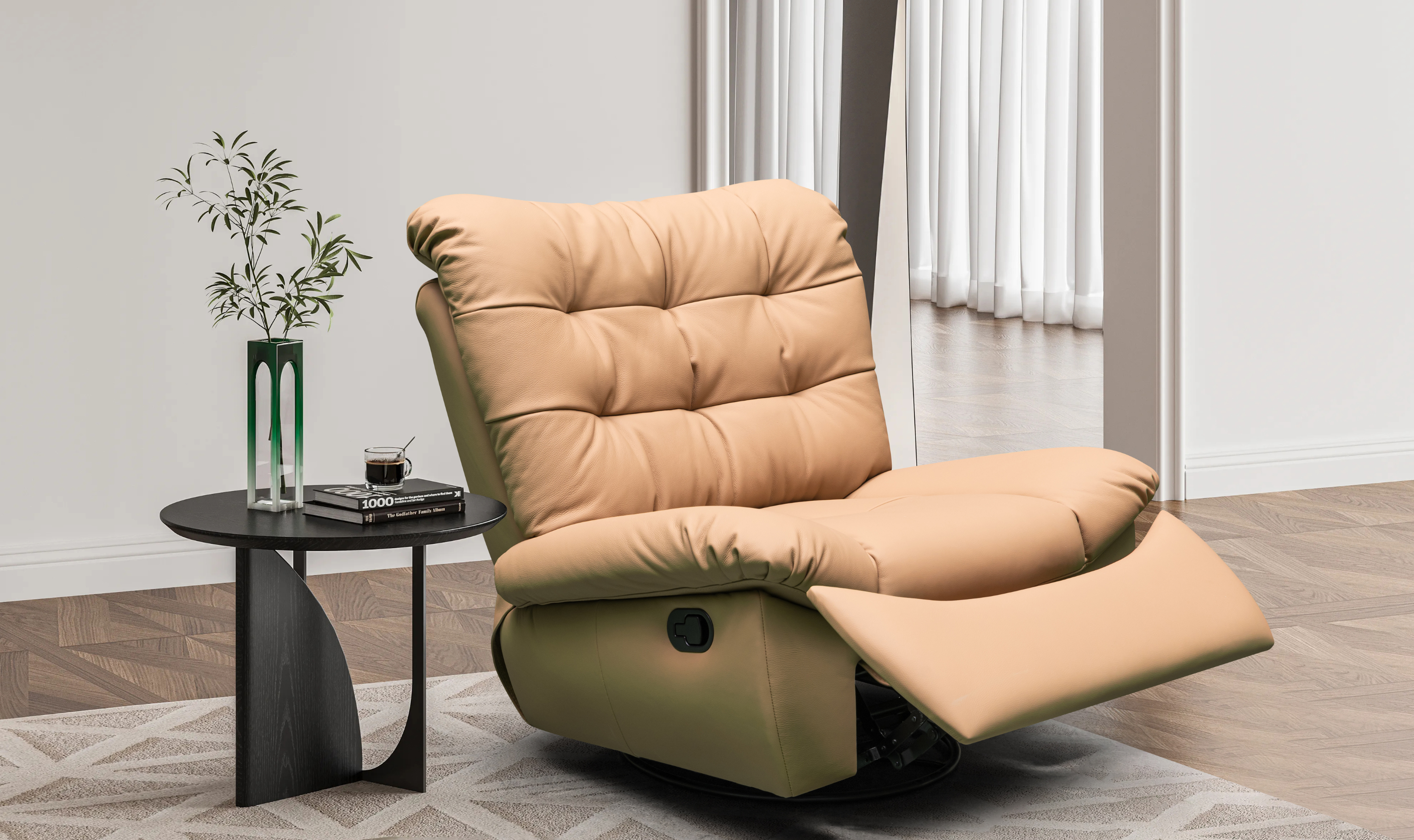 Klaussner Stella Swivel Glider Leather Manual Recliner with Cushion Arms-Jennifer Furniture