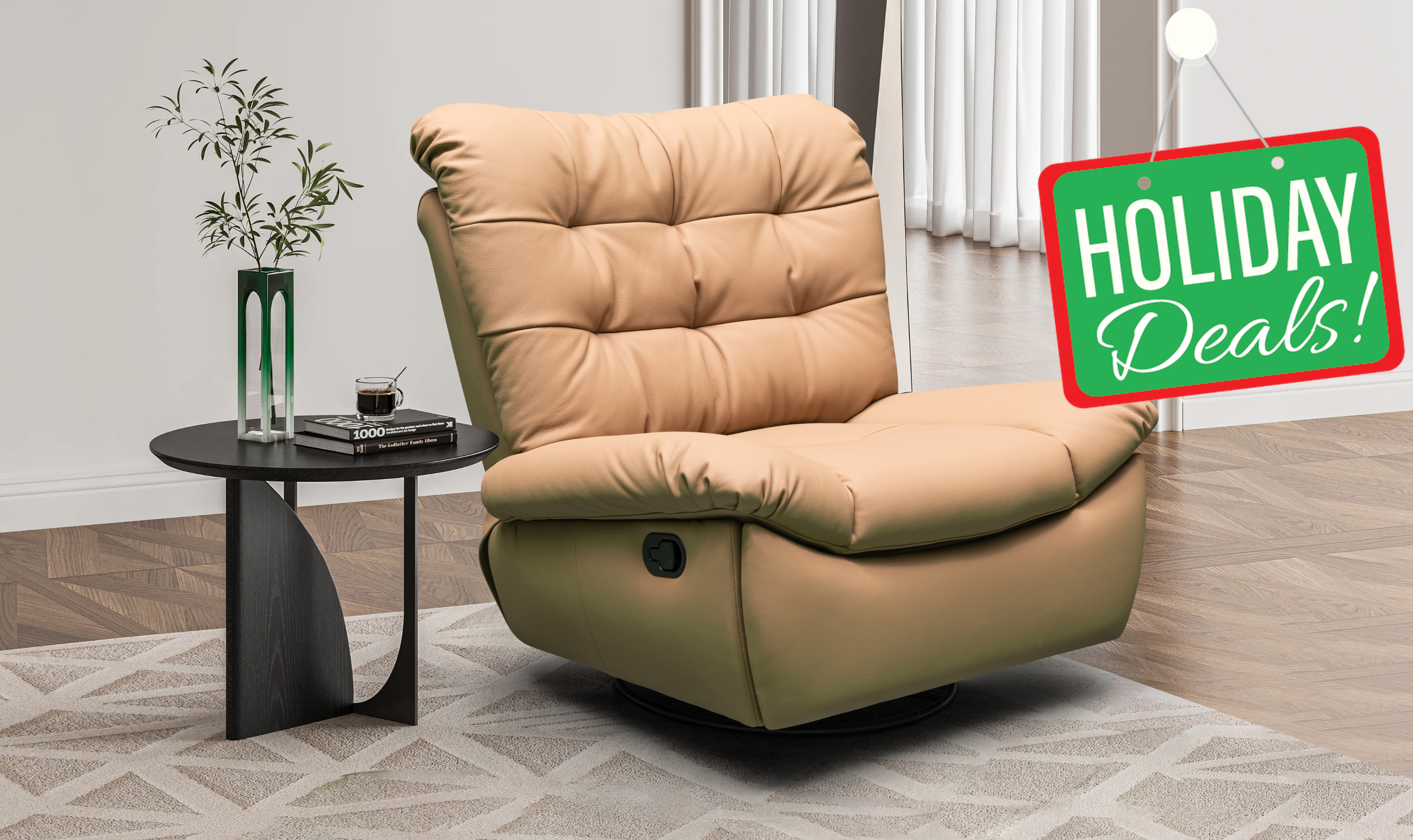 Klaussner Stella Swivel Glider Leather Manual Recliner with Cushion Arms-Jennifer Furniture