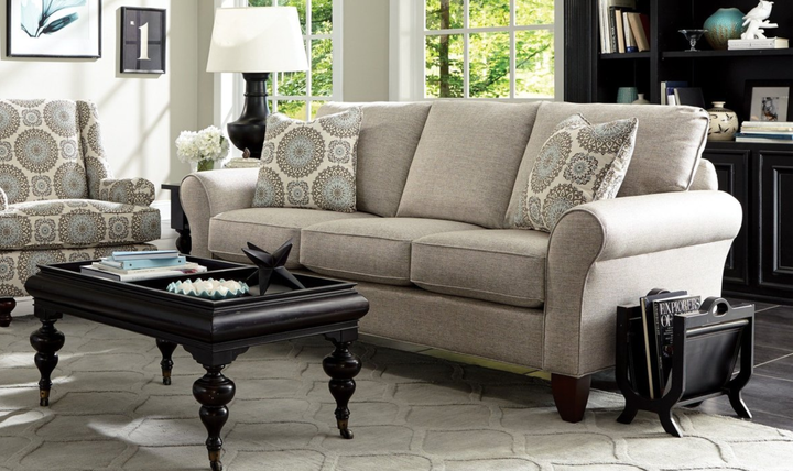 Klaussner Templeton Fabric Traditional Rolled Arm Sofa with Accent Pillows - Jennifer Furniture