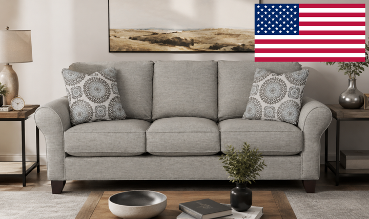 Klaussner Templeton Fabric Traditional Rolled Arm Sofa with Accent Pillows - Jennifer Furniture