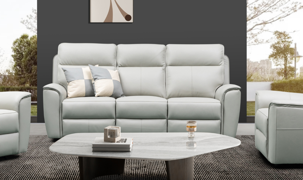 Klaussner Venezia 3-Seater Italian Leather White Manual Recliner Sofa-Jennifer Furniture